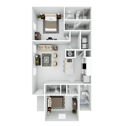 Floor plan for 2 beds, 2 baths, 1125 sqft